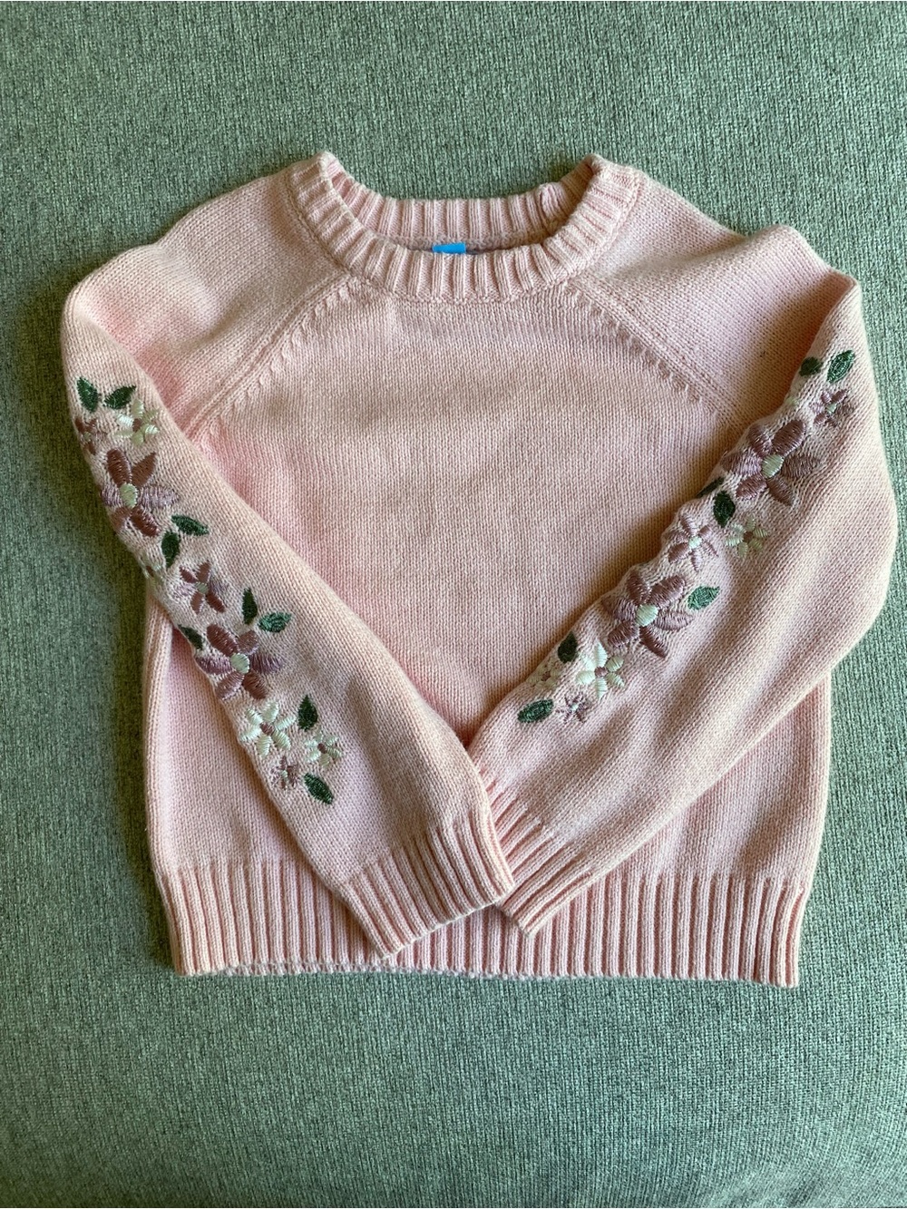 Draper James Light Pink Floral Embroidered Crew Sweater